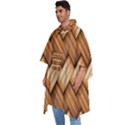 Wooden Weaving Texture Men s Hooded Rain Ponchos View2