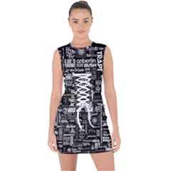 Music Pattern Black White Lace Up Front Bodycon Dress by 99art