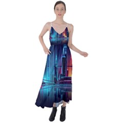 Digital Art Artwork Illustration Vector Buiding City Tie Back Maxi Dress by 99art