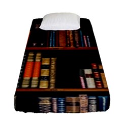 Assorted Title Of Books Piled In The Shelves Assorted Book Lot Inside The Wooden Shelf Fitted Sheet (single Size) by 99art