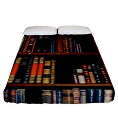 Assorted Title Of Books Piled In The Shelves Assorted Book Lot Inside The Wooden Shelf Fitted Sheet (california King Size) by 99art