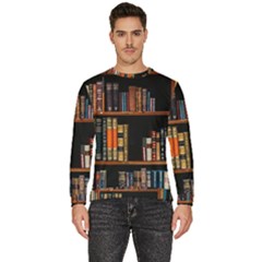 Assorted Title Of Books Piled In The Shelves Assorted Book Lot Inside The Wooden Shelf Men s Fleece Sweatshirt by 99art