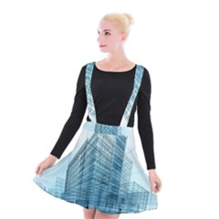 Architecture Blue Drawing Engineering City Modern Building Exterior Suspender Skater Skirt by 99art