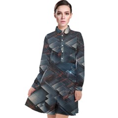 Architectural Design Abstract 3d Neon Glow Industry Long Sleeve Chiffon Shirt Dress by 99art