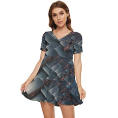 Architectural Design Abstract 3d Neon Glow Industry Tiered Short Sleeve Babydoll Dress by 99art