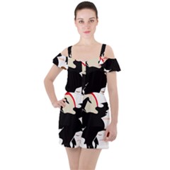 Bat Broom Broomstick Ruffle Cut Out Chiffon Playsuit by 99art