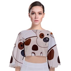 Animation-dog-cute-cartoon-drawing Tie Back Butterfly Sleeve Chiffon Top by 99art