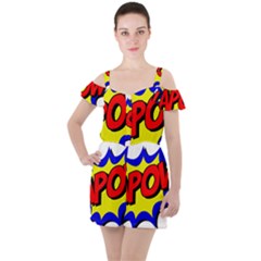 Kapow-comic-comic-book-fight Ruffle Cut Out Chiffon Playsuit by 99art