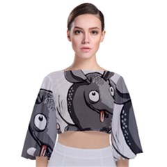 Animal-armadillo-armored-ball- Tie Back Butterfly Sleeve Chiffon Top by 99art