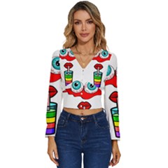 Animation-eyes-cartoon-cute-comic Long Sleeve V-neck Top by 99art