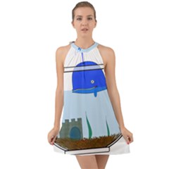 Wal-fish-small-world-lake-sea Halter Tie Back Chiffon Dress by 99art