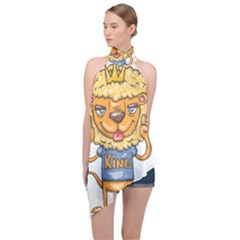 Animation-lion-animals-king-cool Halter Asymmetric Satin Top by 99art