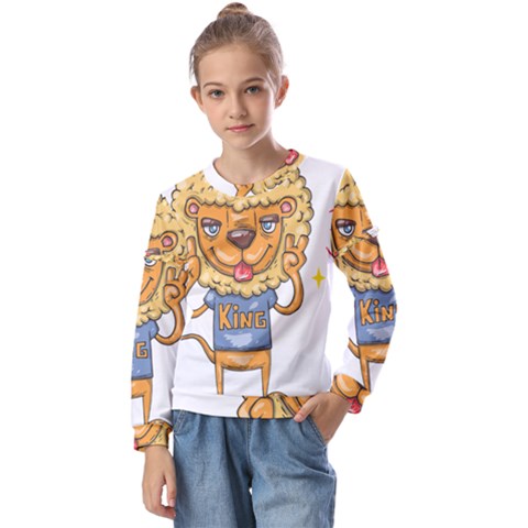 Animation-lion-animals-king-cool Kids  Long Sleeve Tee With Frill  by 99art