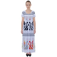 Bulgarian Folk Art Folk Art High Waist Short Sleeve Maxi Dress by 99art