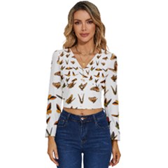 Butterfly Butterflies Insect Swarm Long Sleeve V-neck Top by 99art