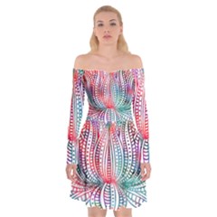 Lotus Feathers Boho Watercolor Off Shoulder Skater Dress by 99art