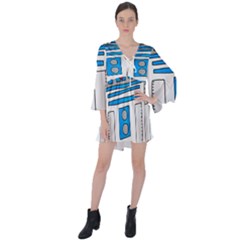 Technology-clip-art-r2d2 V-neck Flare Sleeve Mini Dress by 99art