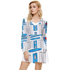 Technology-clip-art-r2d2 Tiered Long Sleeve Mini Dress by 99art