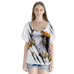 Eagle V-neck Flutter Sleeve Top by 99art