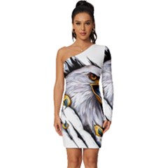 Eagle Long Sleeve One Shoulder Mini Dress by 99art