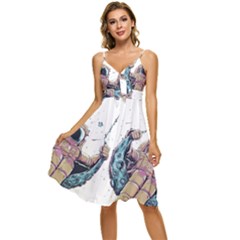 Drawing-astronaut Sleeveless Tie Front Chiffon Dress by 99art