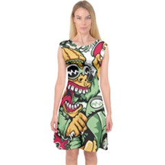 Scooter-motorcycle-graffiti Capsleeve Midi Dress by 99art