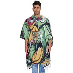 Scooter-motorcycle-graffiti Men s Hooded Rain Ponchos by 99art