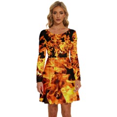 Live Coals Long Sleeve Wide Neck Velvet Dress