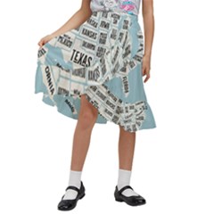 Black White Usa Map States Kids  Ruffle Flared Wrap Midi Skirt by B30l