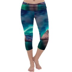 Amazing Aurora Borealis Colors Capri Yoga Leggings by B30l