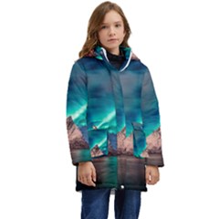 Amazing Aurora Borealis Colors Kids  Hooded Longline Puffer Jacket by B30l