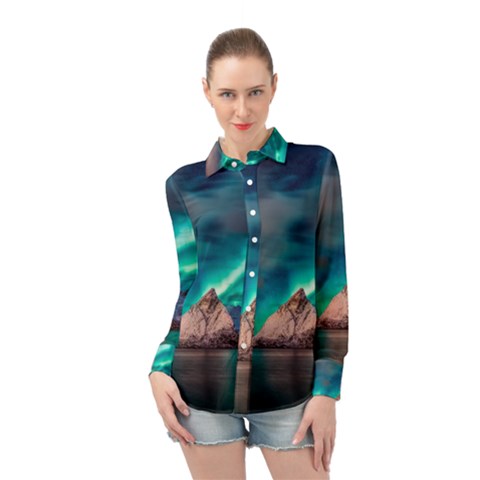 Amazing Aurora Borealis Colors Long Sleeve Chiffon Shirt by B30l