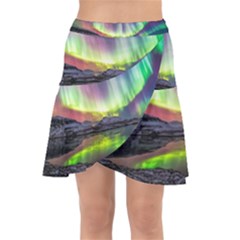 Aurora Borealis Polar Northern Lights Natural Phenomenon North Night Mountains Wrap Front Skirt by B30l