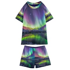 Aurora Borealis Polar Northern Lights Natural Phenomenon North Night Mountains Kids  Swim Tee And Shorts Set by B30l