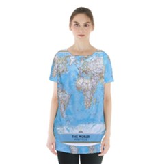 Blue White And Green World Map National Geographic Skirt Hem Sports Top by B30l