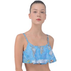 Blue White And Green World Map National Geographic Frill Bikini Top by B30l