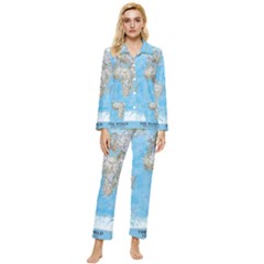 Blue White And Green World Map National Geographic Womens  Long Sleeve Velvet Pocket Pajamas Set by B30l