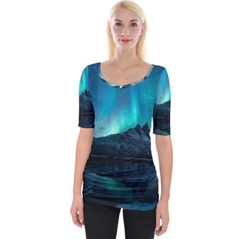 Aurora Borealis Mountain Reflection Wide Neckline Tee by B30l