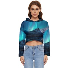 Aurora Borealis Mountain Reflection Women s Lightweight Cropped Hoodie by B30l