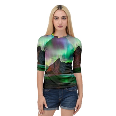 Aurora Borealis Nature Sky Light Quarter Sleeve Raglan Tee by B30l