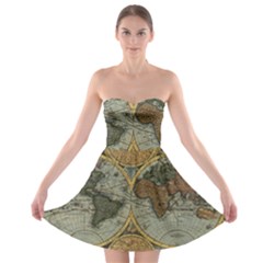 Vintage World Map Travel Geography Strapless Bra Top Dress by B30l