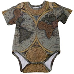 Vintage World Map Travel Geography Baby Short Sleeve Bodysuit by B30l