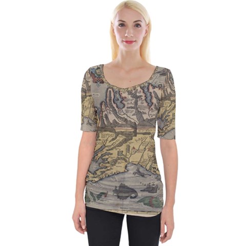 Iceland Cartography Map Renaissance Wide Neckline Tee by B30l