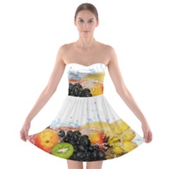 Variety Of Fruit Water Berry Food Splash Kiwi Grape Strapless Bra Top Dress by B30l