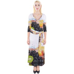 Variety Of Fruit Water Berry Food Splash Kiwi Grape Quarter Sleeve Wrap Maxi Dress by B30l