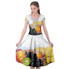 Variety Of Fruit Water Berry Food Splash Kiwi Grape Cap Sleeve Wrap Front Dress by B30l