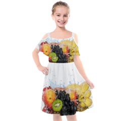 Variety Of Fruit Water Berry Food Splash Kiwi Grape Kids  Cut Out Shoulders Chiffon Dress by B30l