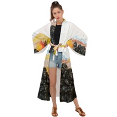 Variety Of Fruit Water Berry Food Splash Kiwi Grape Maxi Kimono by B30l