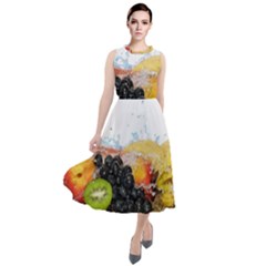 Variety Of Fruit Water Berry Food Splash Kiwi Grape Round Neck Boho Dress by B30l