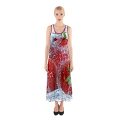 Red Strawberries Water Squirt Strawberry Fresh Splash Drops Sleeveless Maxi Dress by B30l